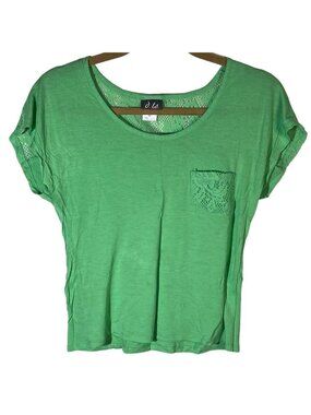 Dots short sleeve shirt lace pocket green polyester medium bust 18" READ